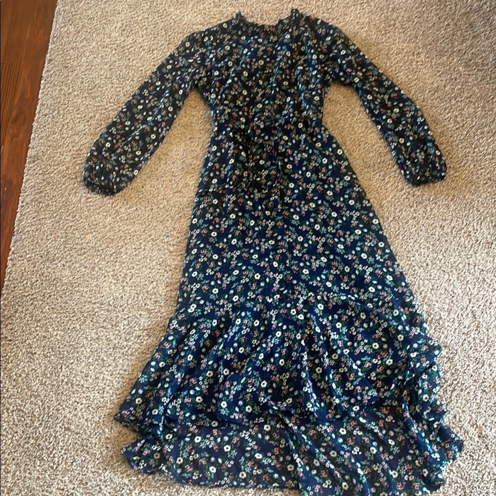 Banana Republic Navy Ruffled Tiered Maxi Dress long sleeve size 4 NWT